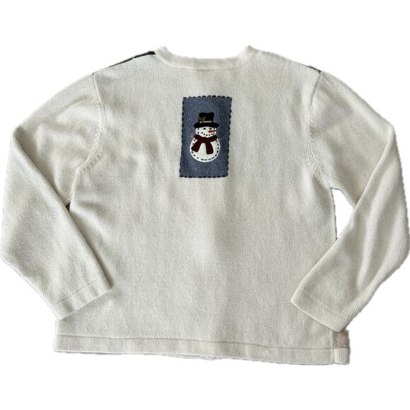 Croft & Barrow Snowman Cardigan L Patchwork Embroidered Grannycore Holiday - Picture 8 of 9
